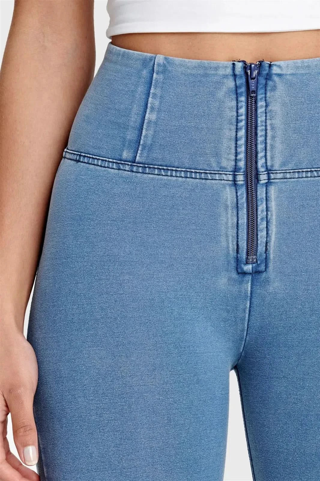 WRUP Denim - High Waisted - Full Length - Light Blue + Blue Stitching - Image 6
