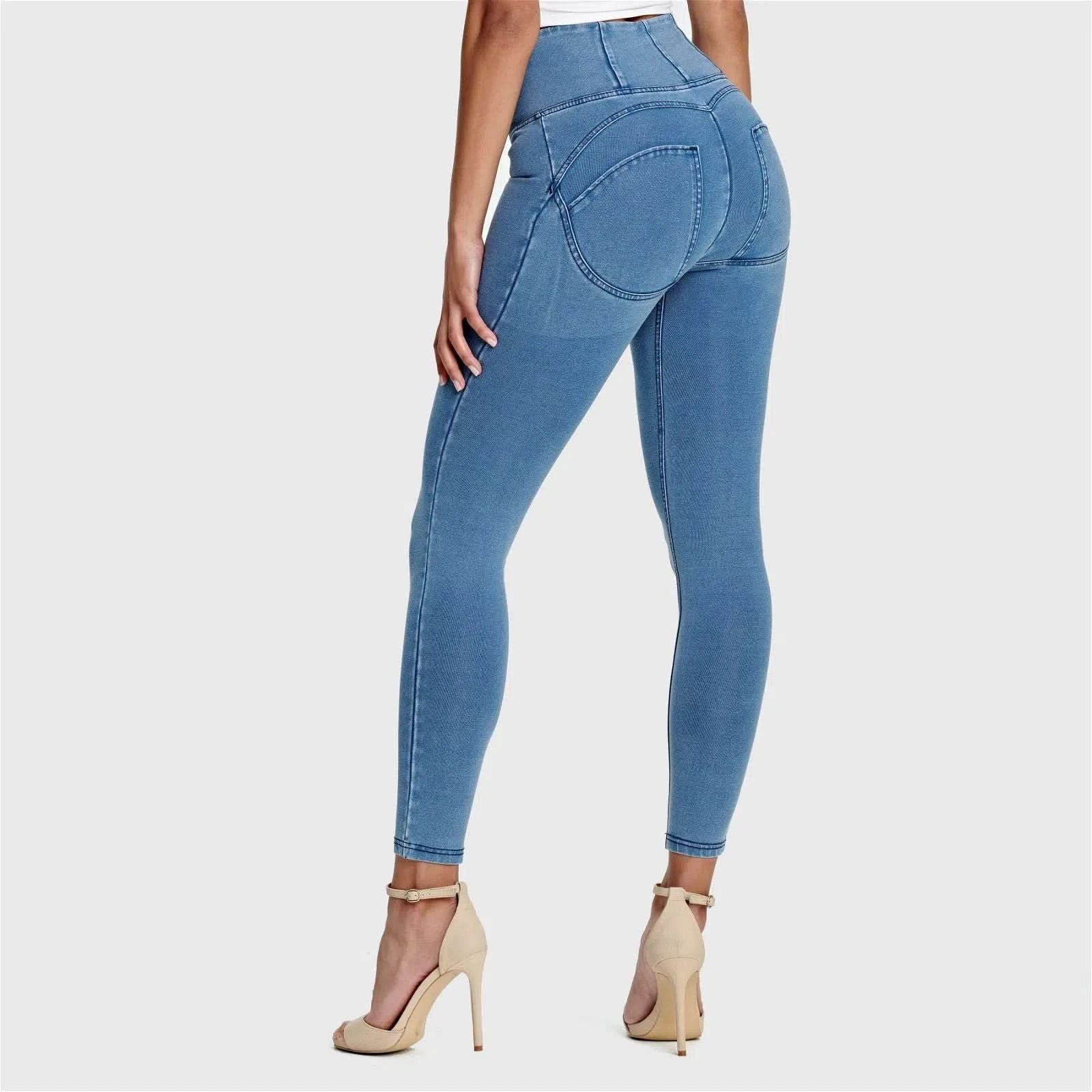 WRUP Denim - High Waisted - Full Length - Light Blue + Blue Stitching - Image 5