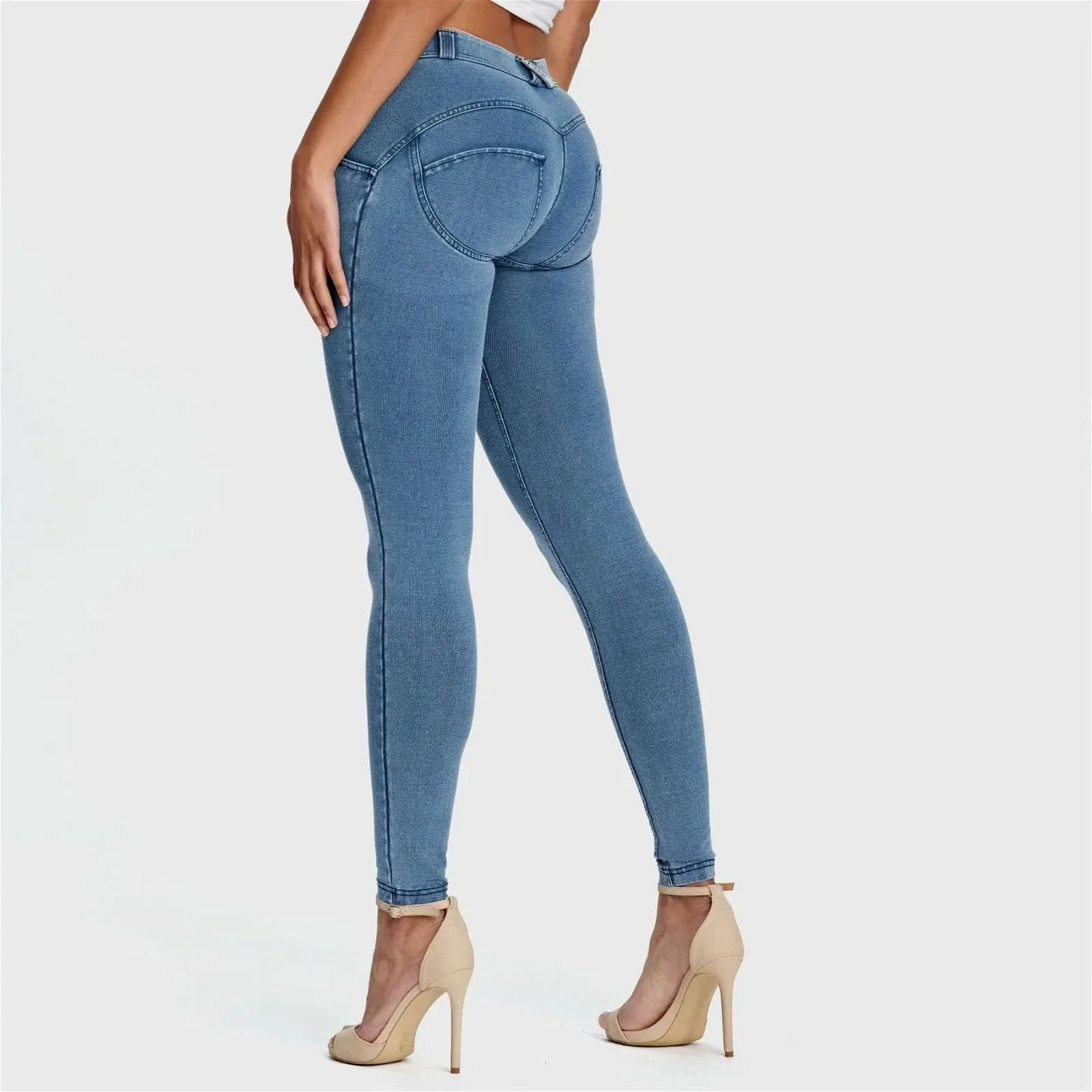 WRUP Denim - Mid Rise - 7/8 Length - Light Blue + Blue Stitching - Image 4