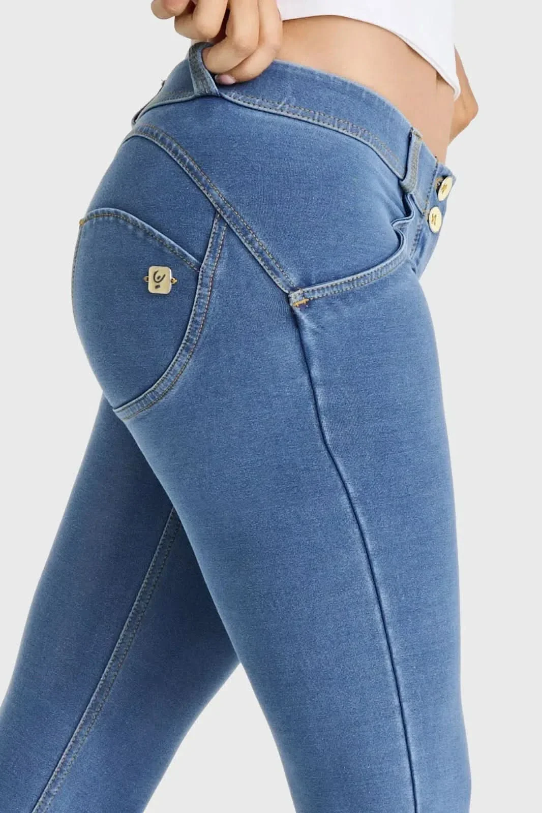 WRUP Denim - Low Rise - Full Length - Light Blue + Yellow Stitching - Image 8