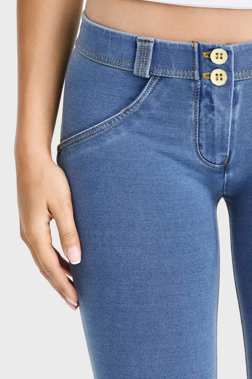 WRUP Denim - Low Rise - Full Length - Light Blue + Yellow Stitching - Image 9