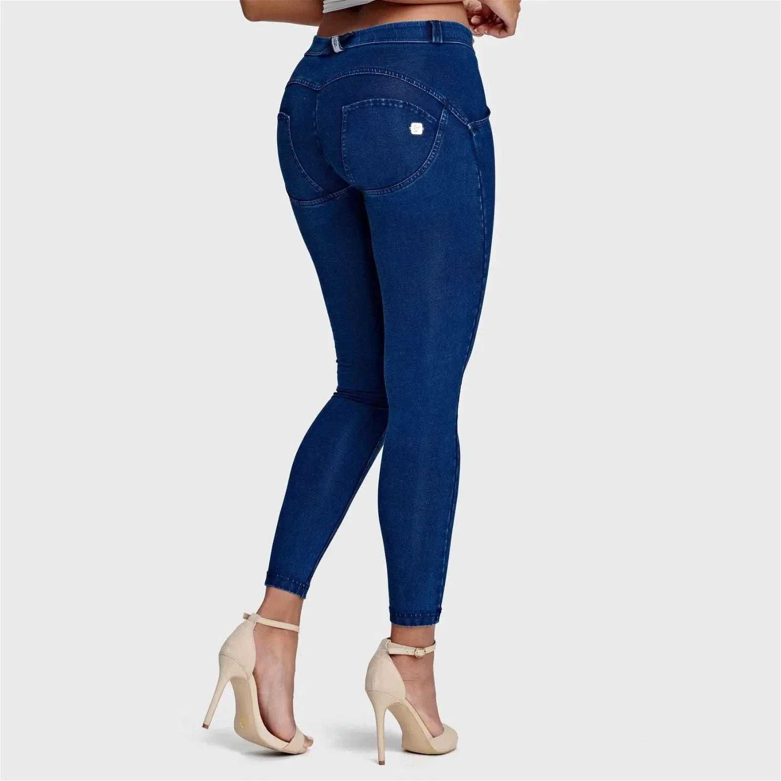 WRUP Denim - Mid Rise - 7/8 Length - Dark Blue + Blue Stitching - Image 5