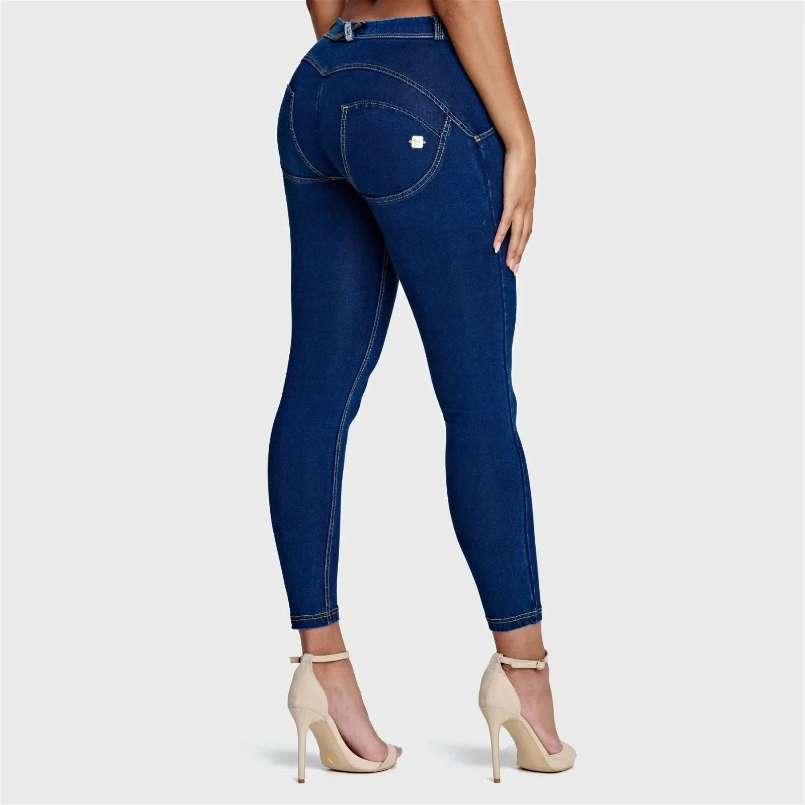 WRUP Denim - Mid Rise - 7/8 Length - Dark Blue + Yellow Stitching - Image 4