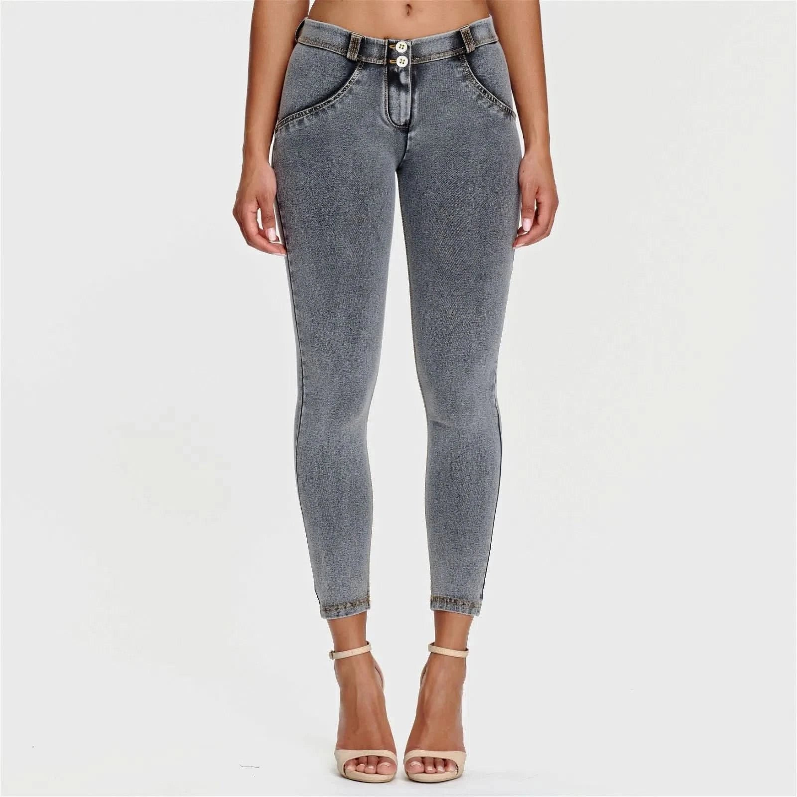 WRUP Denim - Mid Rise - 7/8 Length - Grey + Yellow Stitching - Image 2