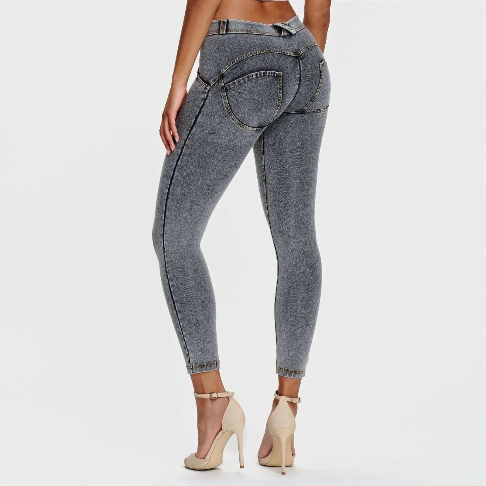 WRUP Denim - Mid Rise - 7/8 Length - Grey + Yellow Stitching - Image 3