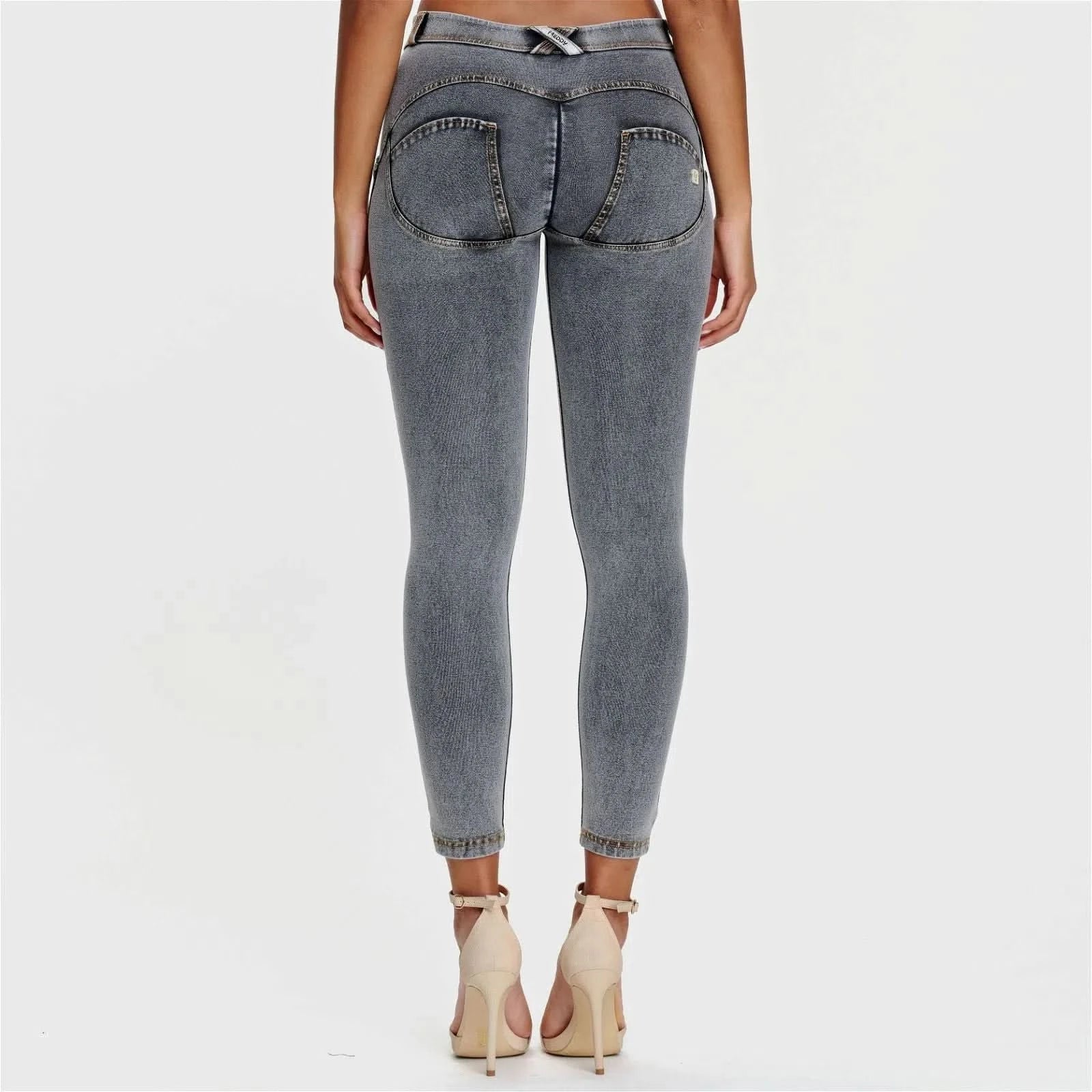 WRUP Denim - Mid Rise - 7/8 Length - Grey + Yellow Stitching - Image 4