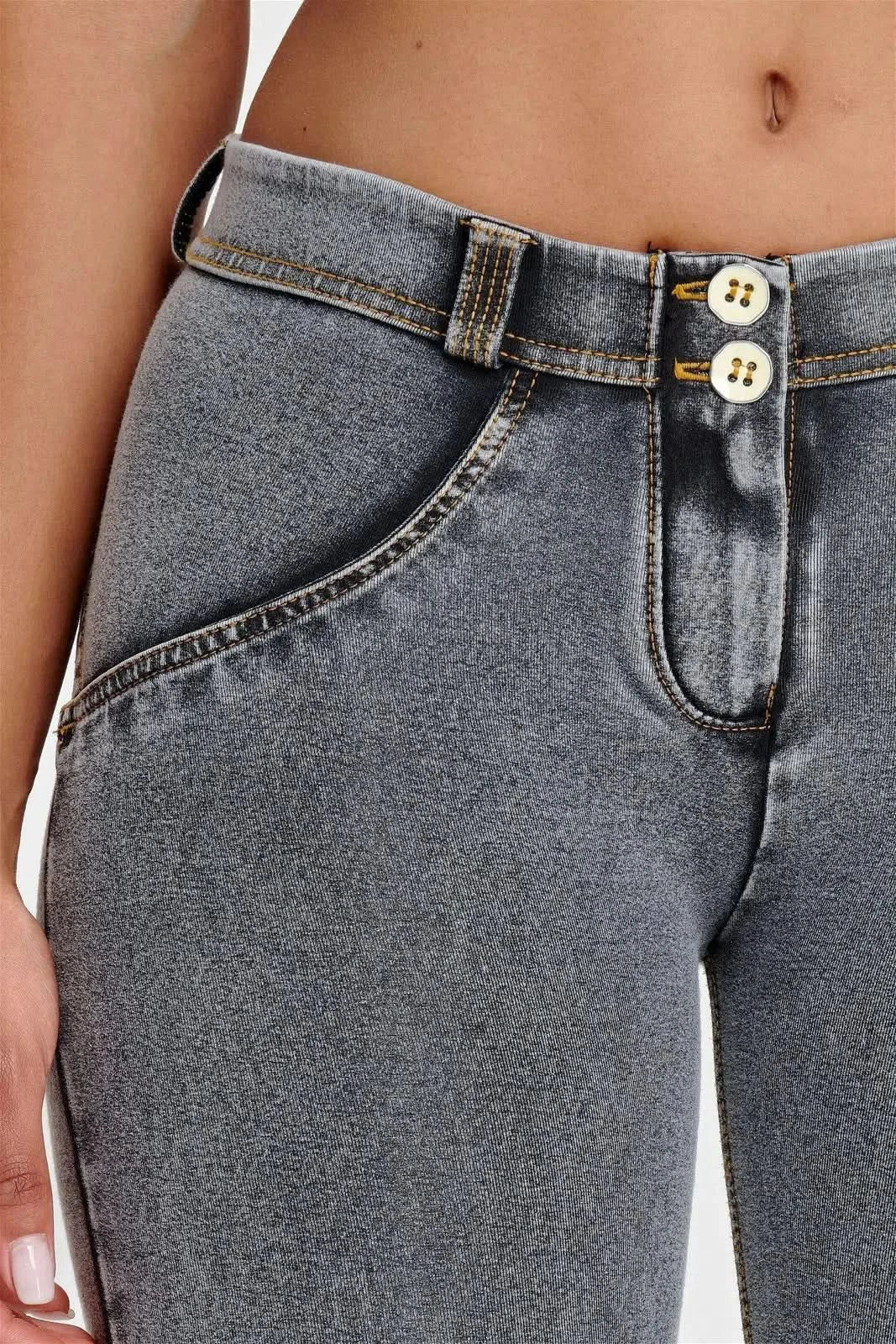 WRUP Denim - Mid Rise - 7/8 Length - Grey + Yellow Stitching - Image 7