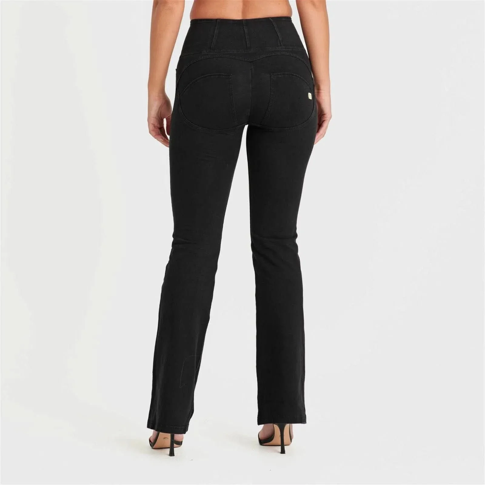 WRUP Denim with Front Pockets - Super High Waisted - Flare - Black + Black Stitching - Image 12