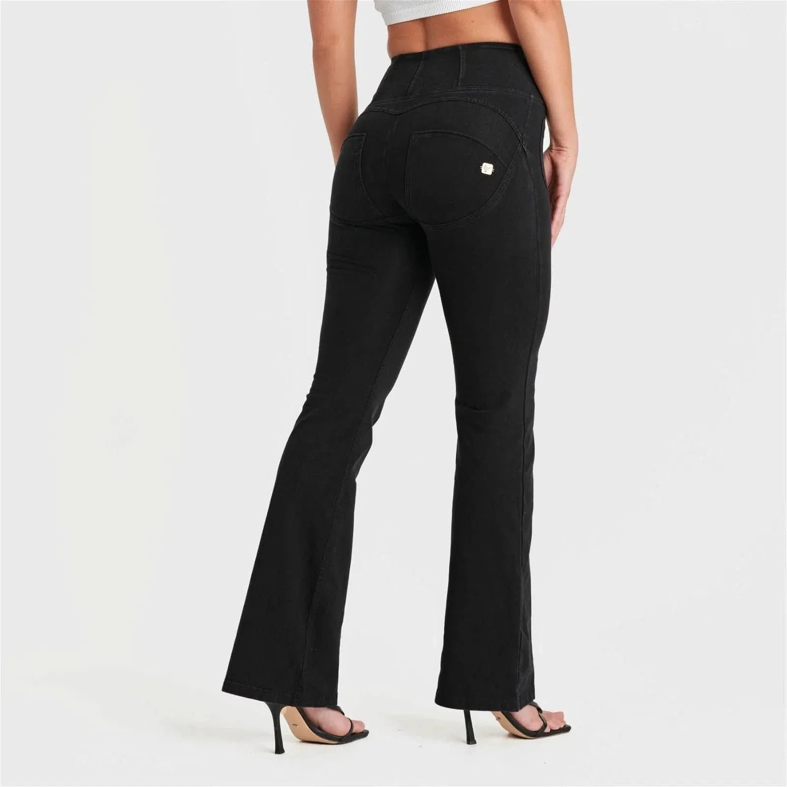 WRUP Denim with Front Pockets - Super High Waisted - Flare - Black + Black Stitching - Image 8