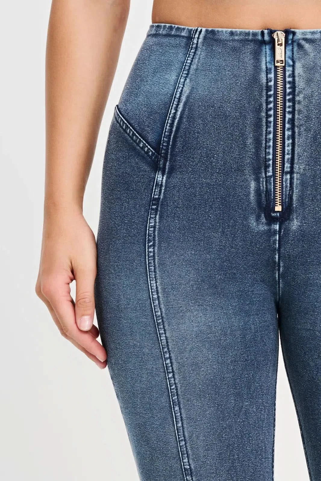 WRUP Denim with Feature Seam - High Waisted - 7/8 Length - Vintage Blue + Blue Stitching - Image 11