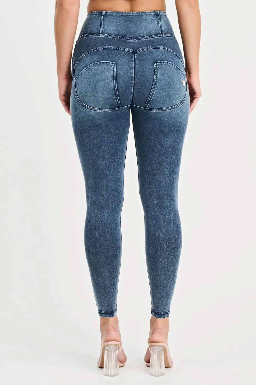 WRUP Denim with Feature Seam - High Waisted - 7/8 Length - Vintage Blue + Blue Stitching - Image 9