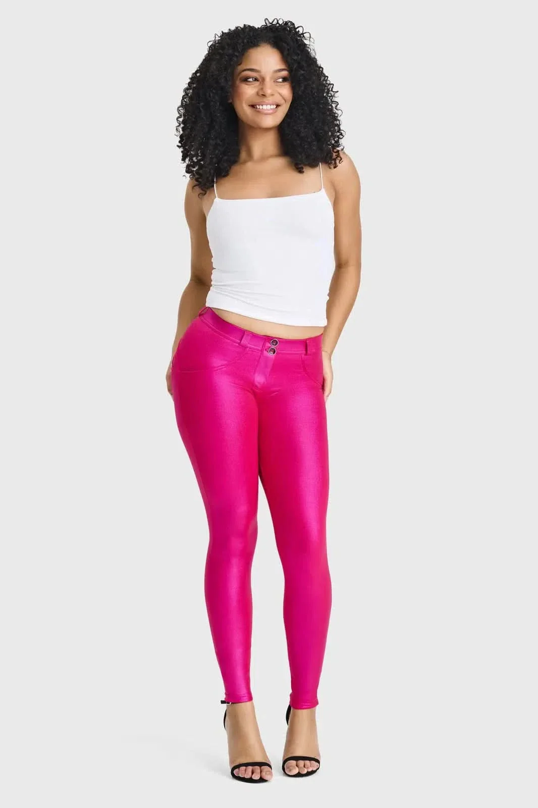 WRUP Luxe Shimmer Pants - Mid Rise - Full Length - Hot Pink - Image 3