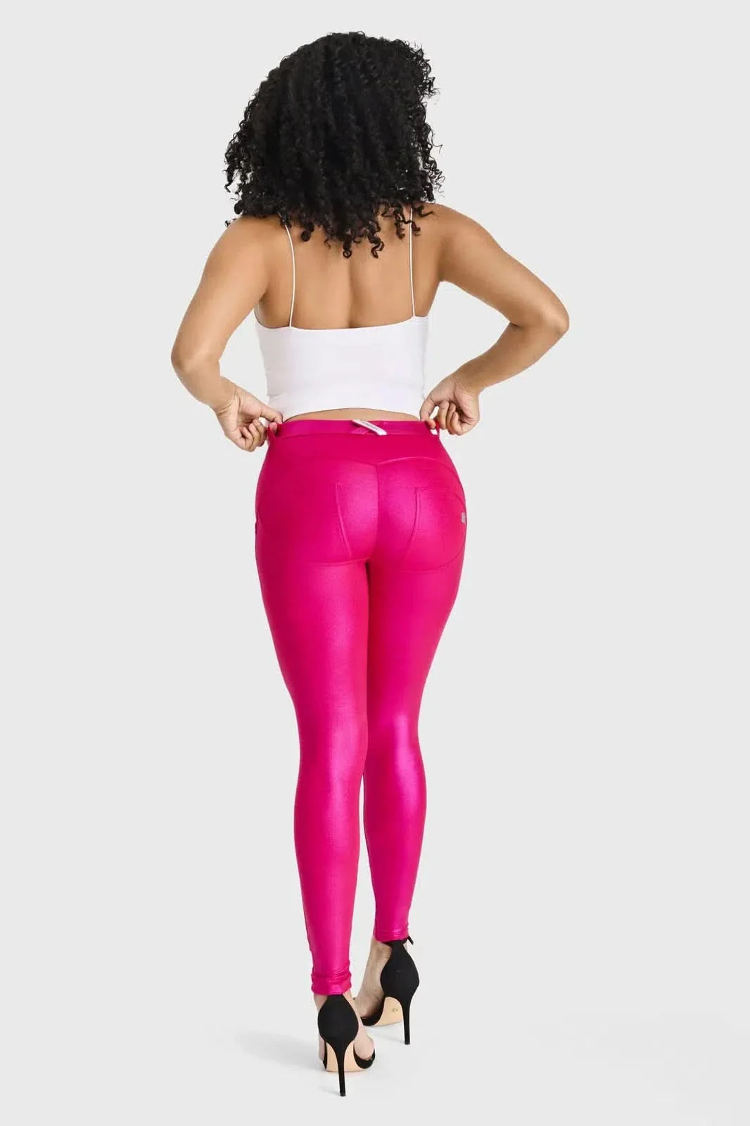 WRUP Luxe Shimmer Pants - Mid Rise - Full Length - Hot Pink - Image 4