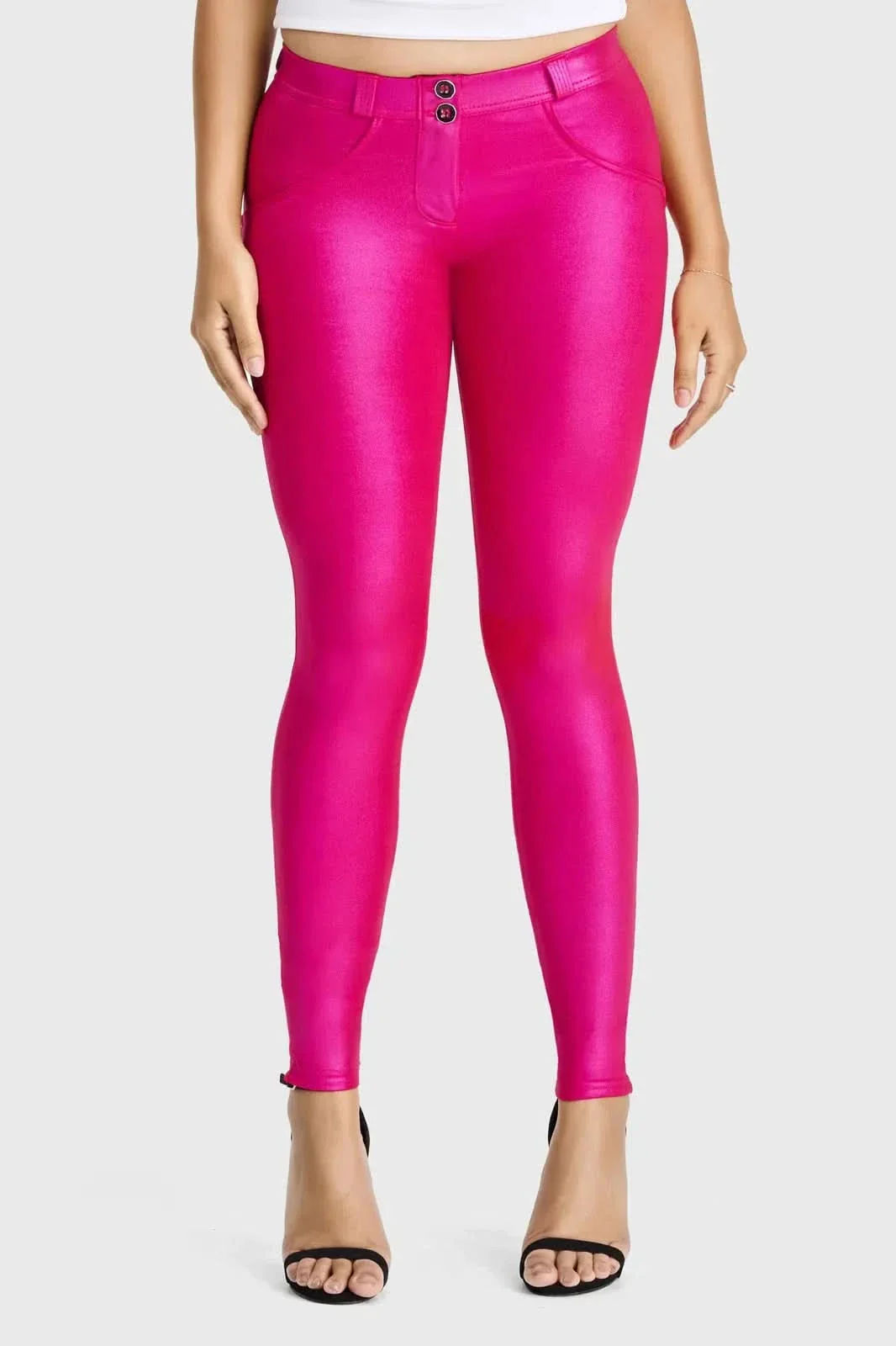 WRUP Luxe Shimmer Pants - Mid Rise - Full Length - Hot Pink - Image 5