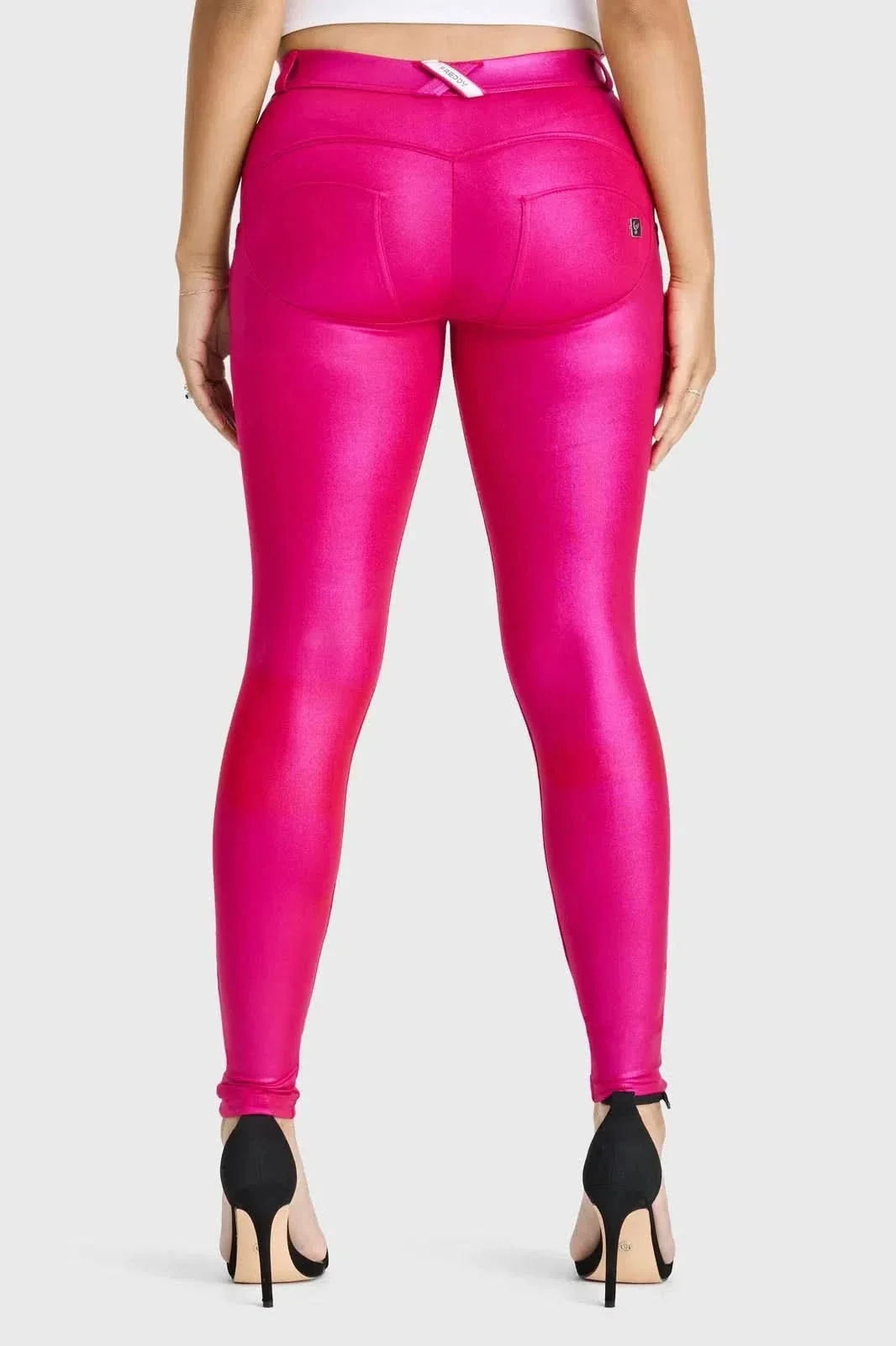 WRUP Luxe Shimmer Pants - Mid Rise - Full Length - Hot Pink - Image 6