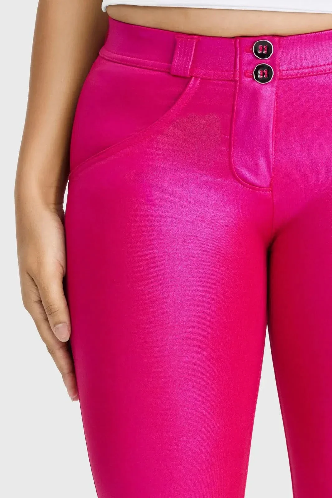 WRUP Luxe Shimmer Pants - Mid Rise - Full Length - Hot Pink - Image 8