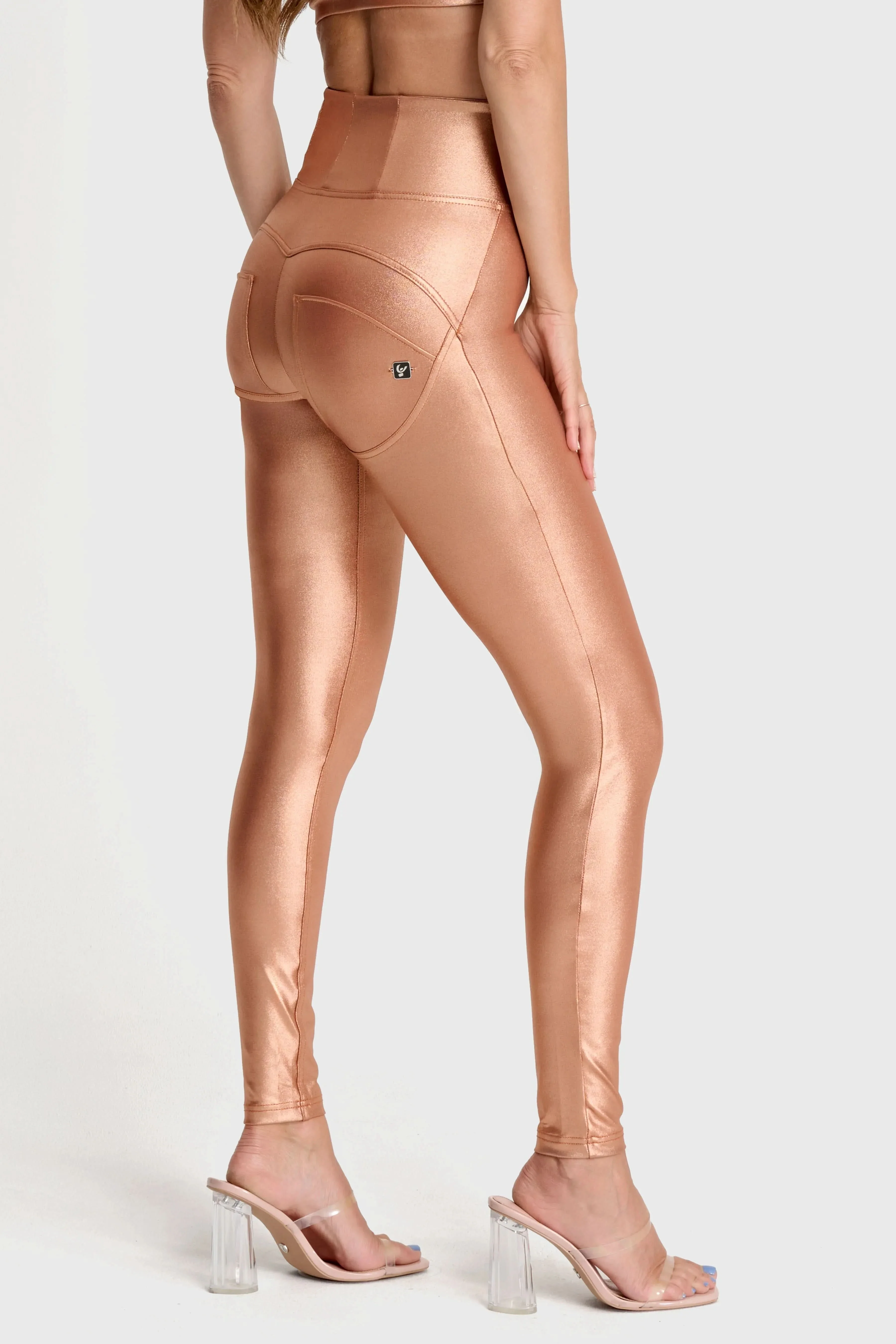 WRUP Luxe Shimmer Pants - Super High Waisted - Full Length - Rose Gold - Image 5