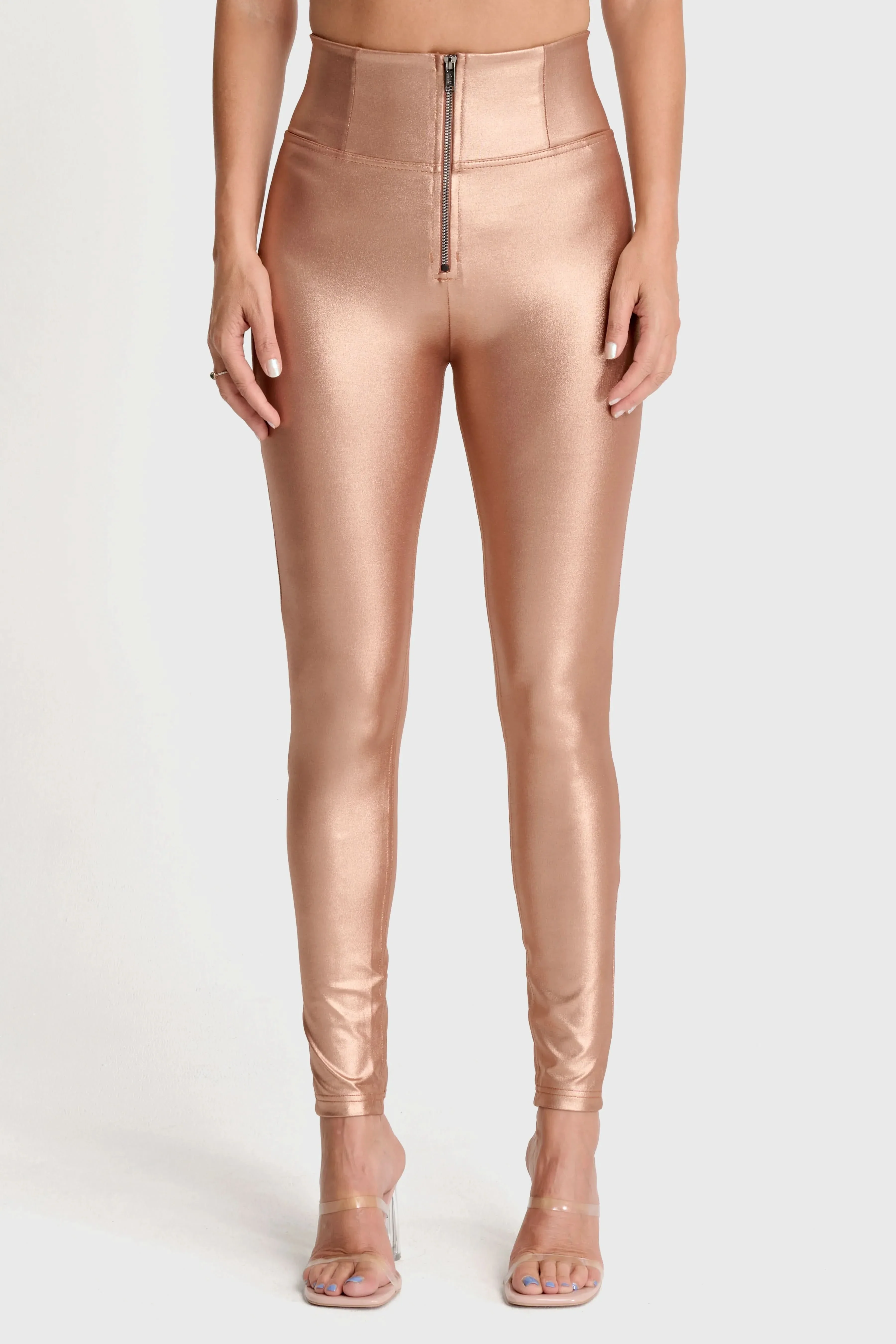 WRUP Luxe Shimmer Pants - Super High Waisted - Full Length - Rose Gold - Image 6