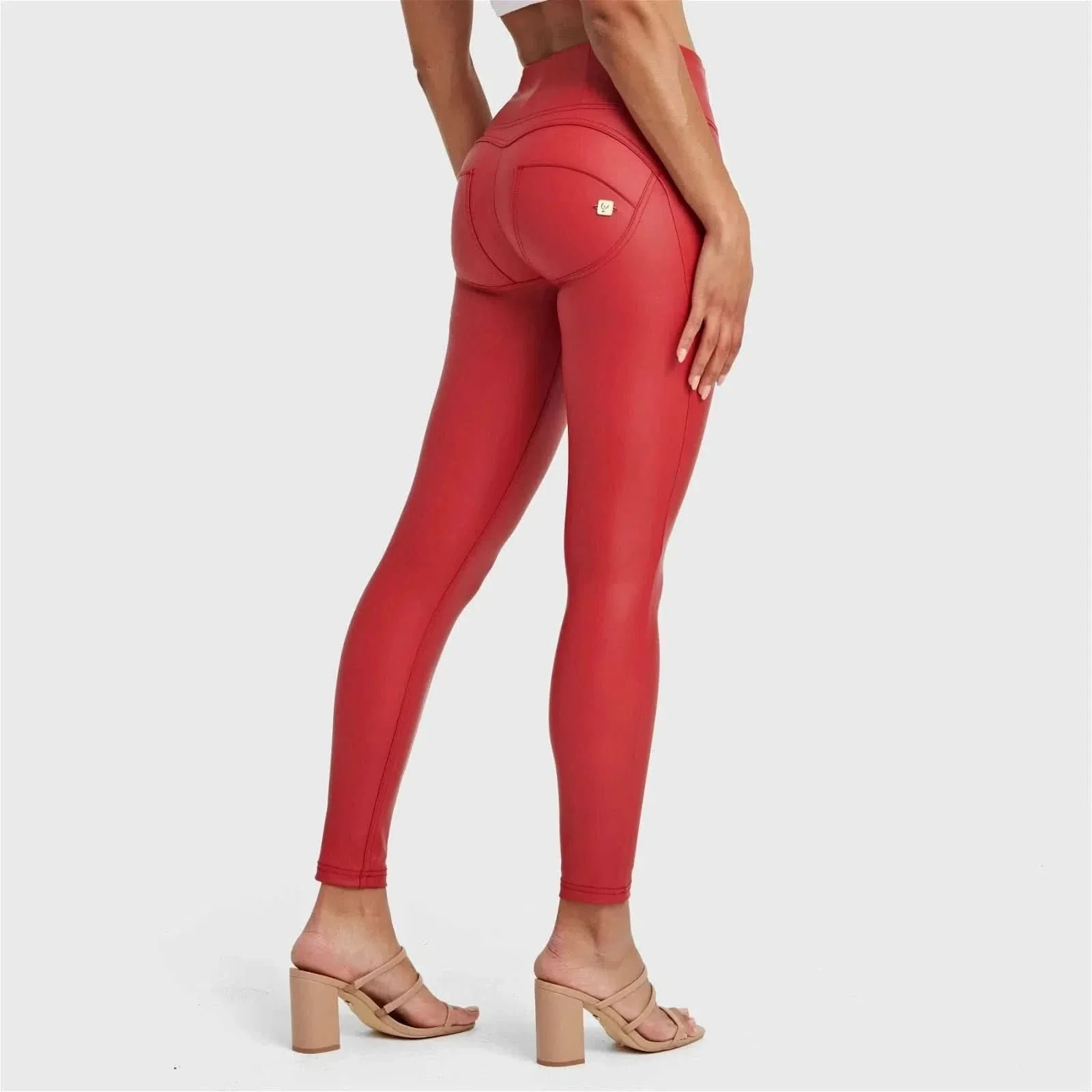 WRUP Faux Leather - High Waisted - 7/8 Length - Red - Image 3