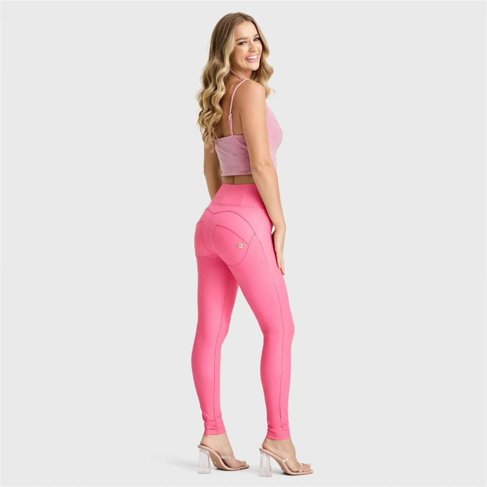WRUP Faux Leather - High Waisted - Full Length - Candy Pink - Image 3
