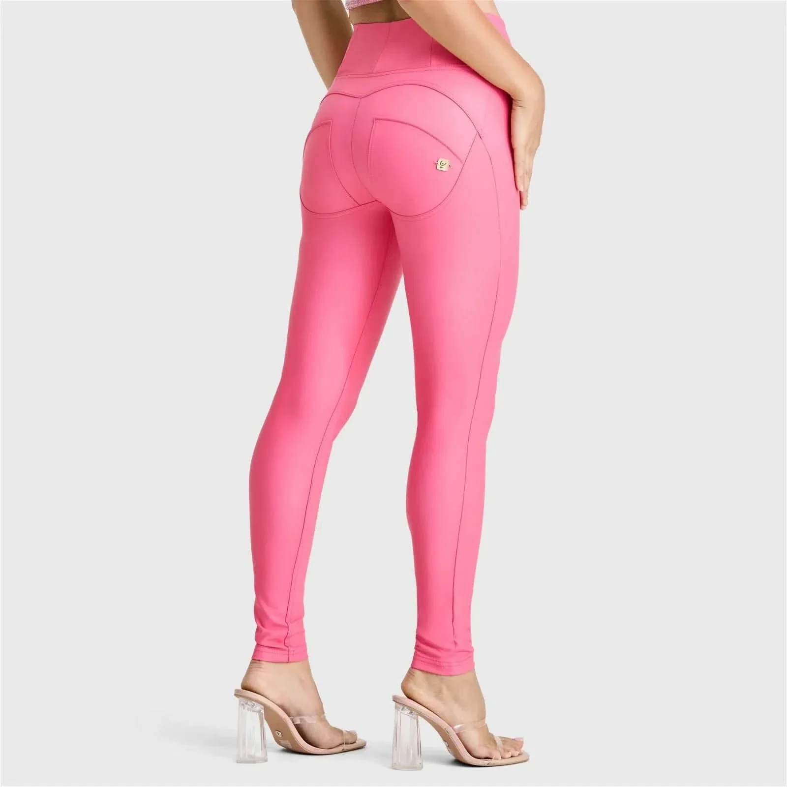 WRUP Faux Leather - High Waisted - Full Length - Candy Pink - Image 4