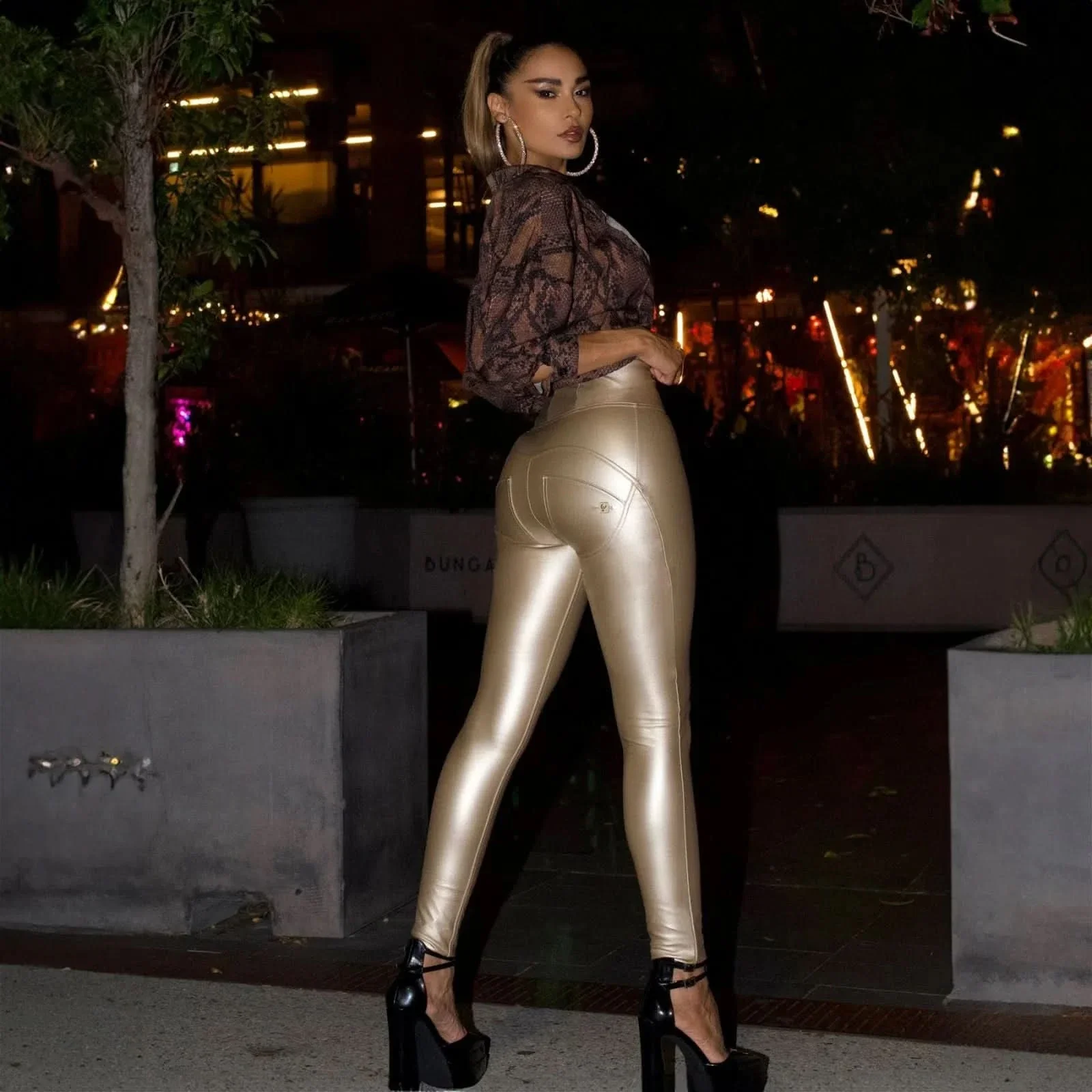 WRUP Faux Leather - Super High Waisted - Full Length - Gold - Image 2