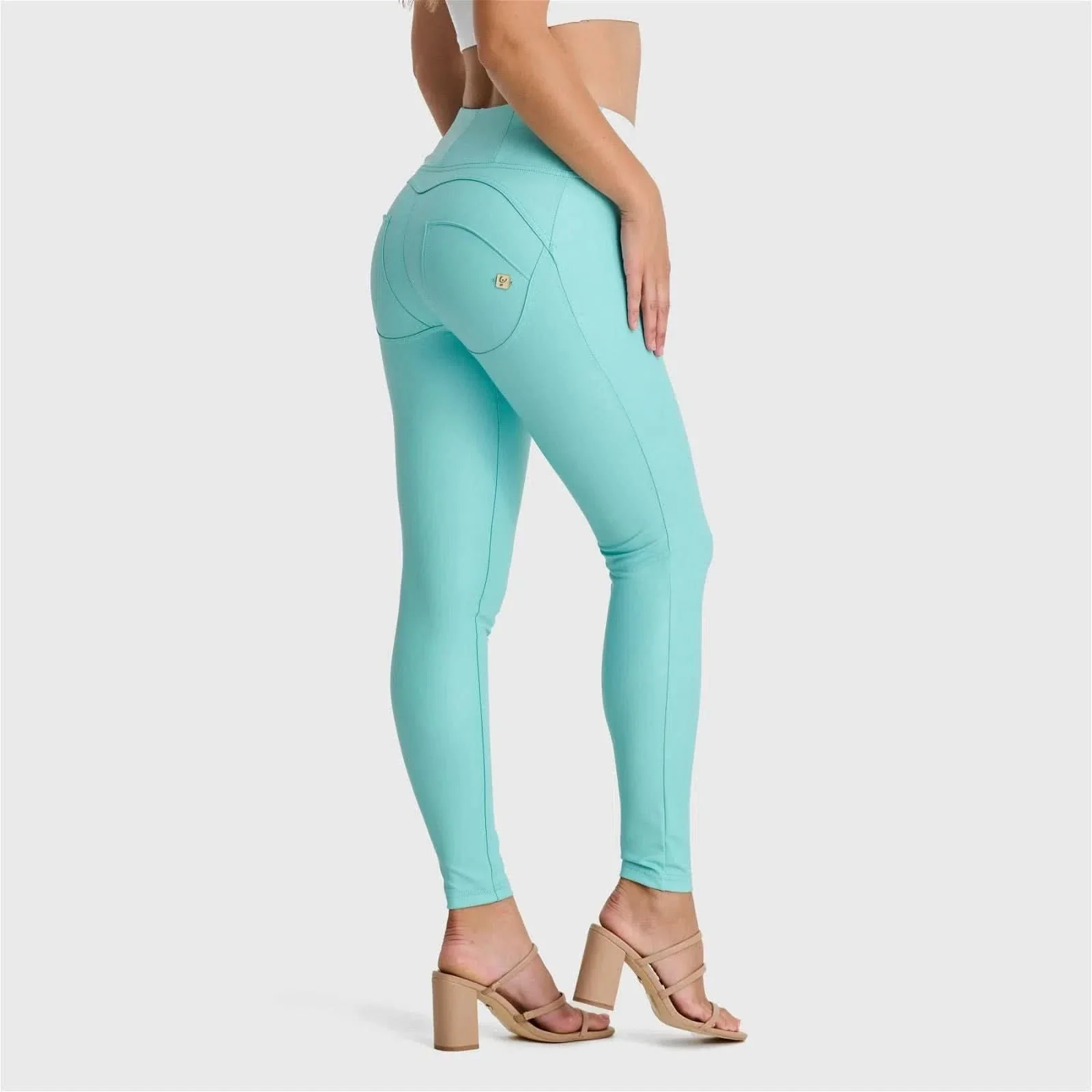 WRUP Faux Leather - High Waisted - Full Length - Sky Blue - Image 3
