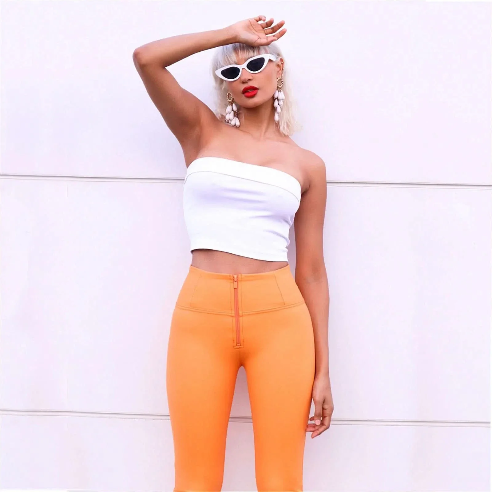 WRUP Faux Leather - High Waisted - Full Length - Sunset Orange - Image 4
