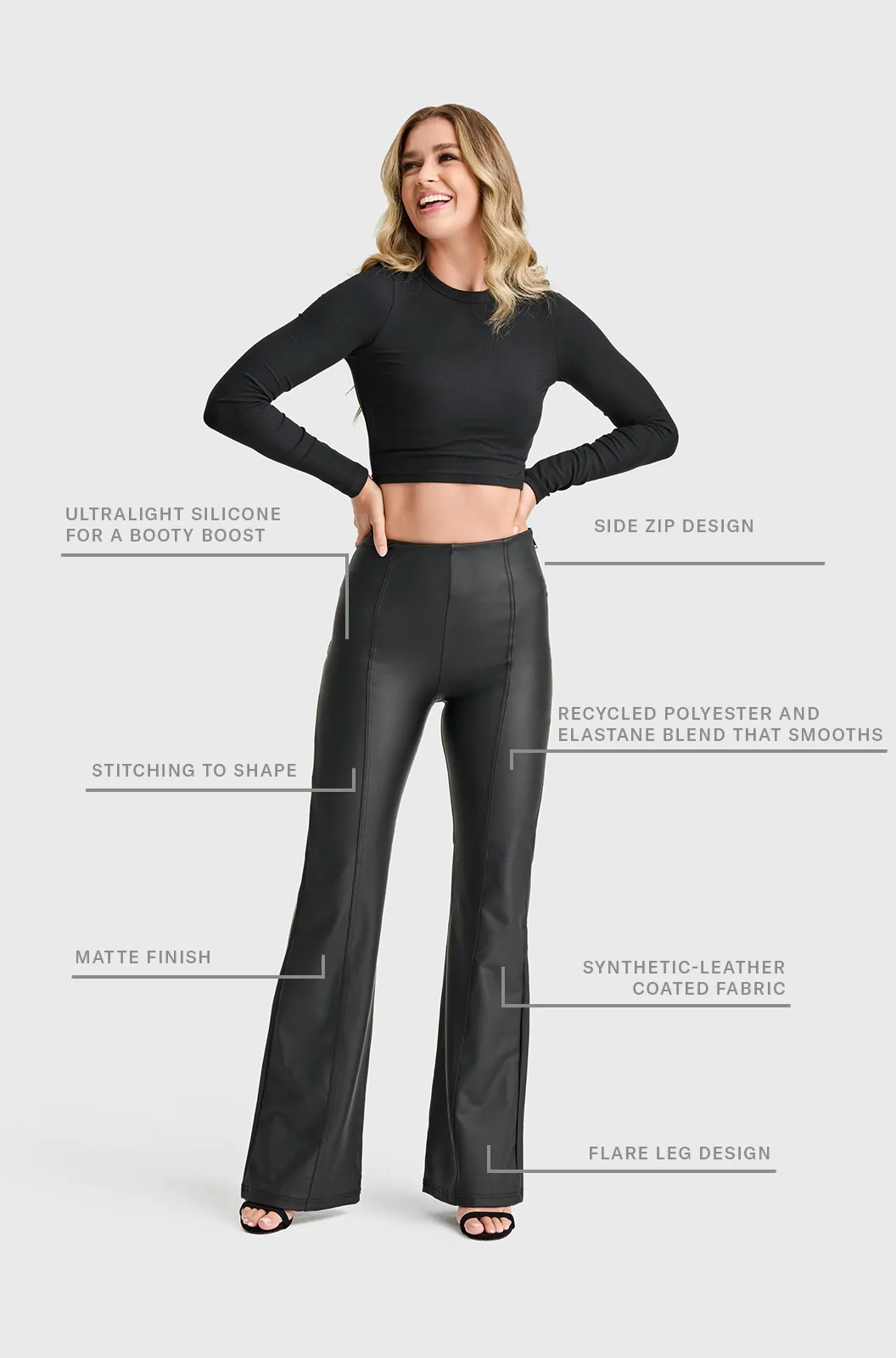 WRUP Faux Leather - Super High Waisted - Super Flare - Black - Image 3