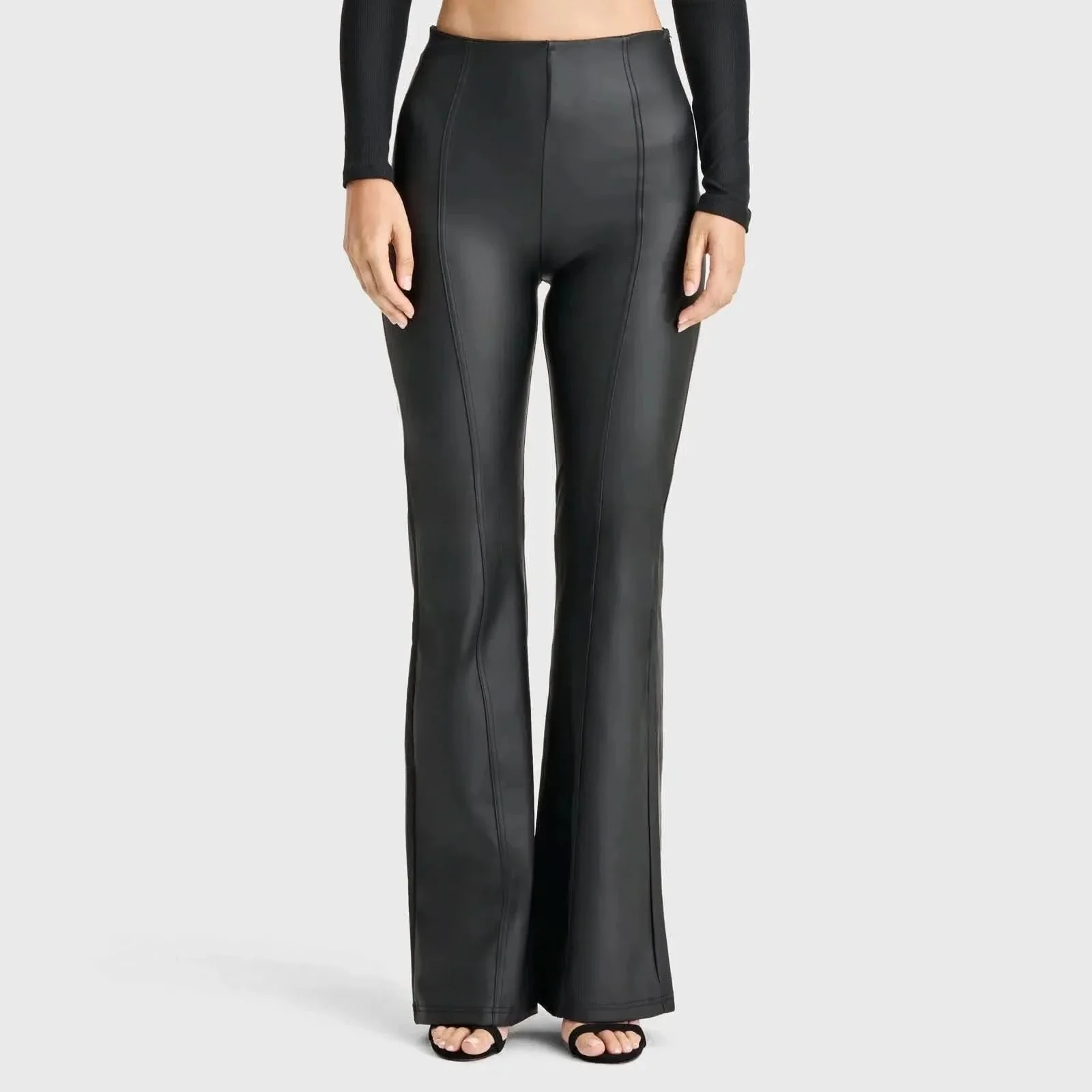 WRUP Faux Leather - Super High Waisted - Super Flare - Black - Image 4