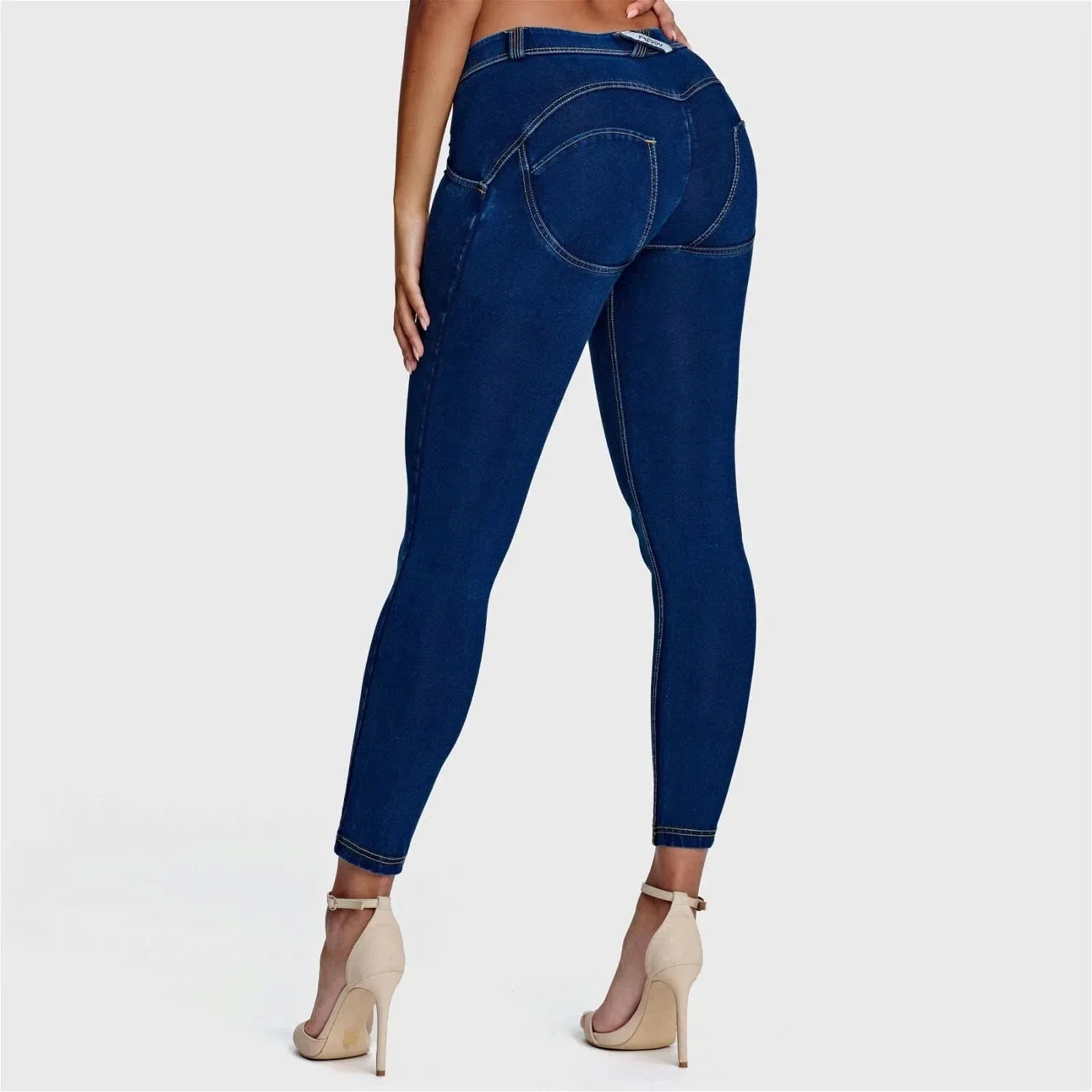 WRUP Denim - Mid Rise - 7/8 Length - Dark Blue + Yellow Stitching - Image 5