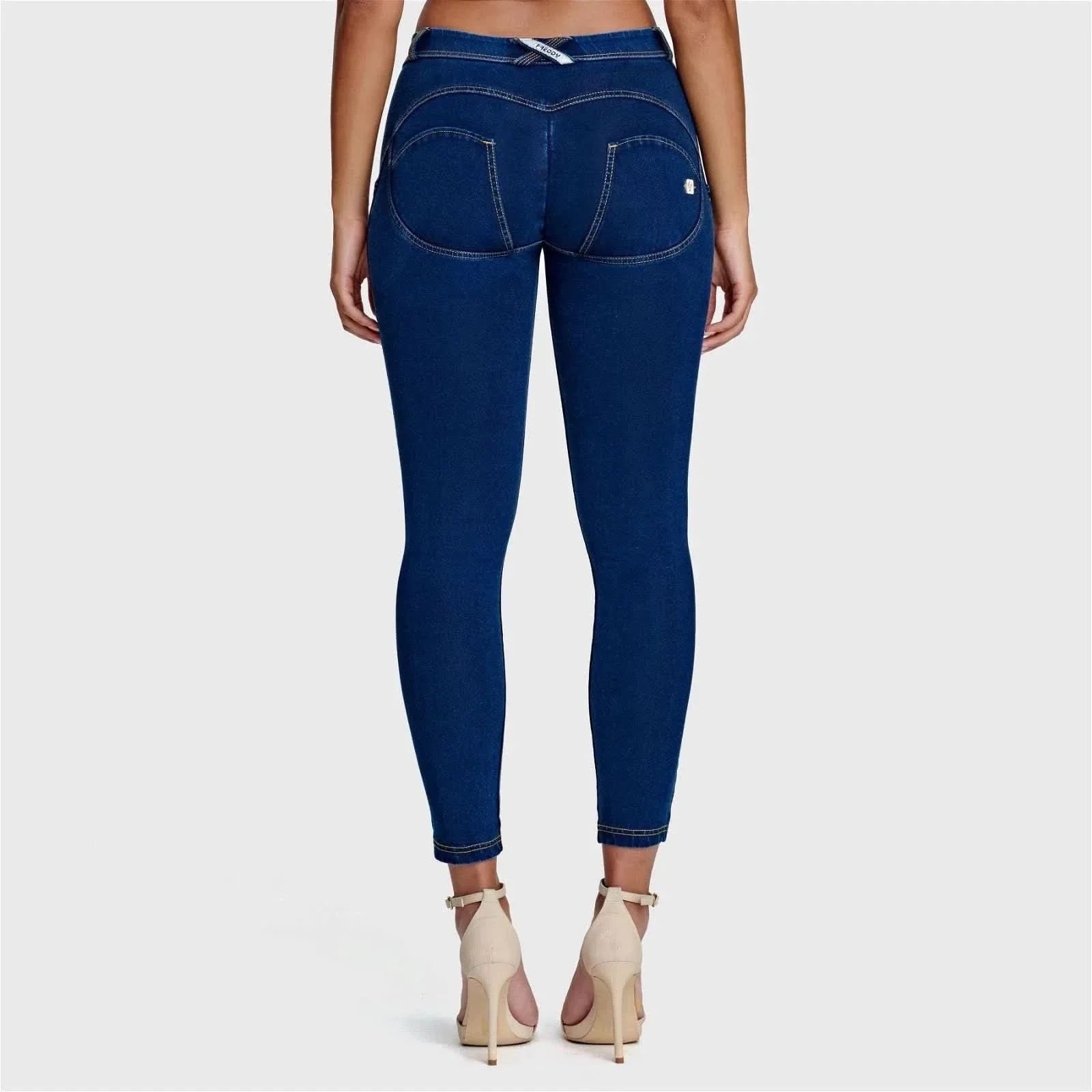 WRUP Denim - Mid Rise - 7/8 Length - Dark Blue + Yellow Stitching - Image 6