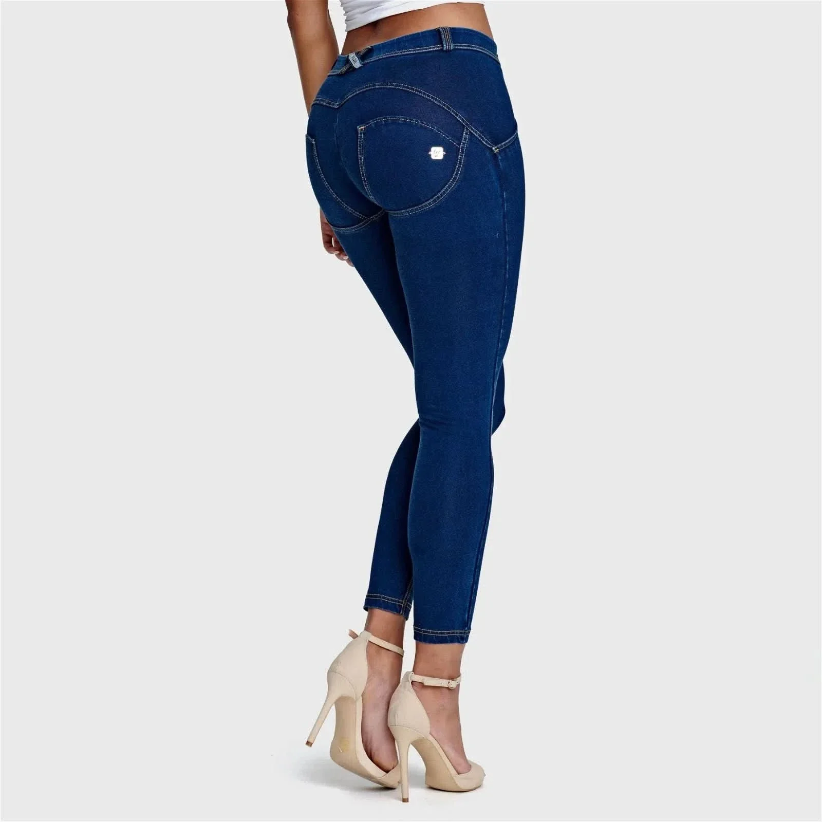 WRUP Denim - Mid Rise - 7/8 Length - Dark Blue + Yellow Stitching - Image 7
