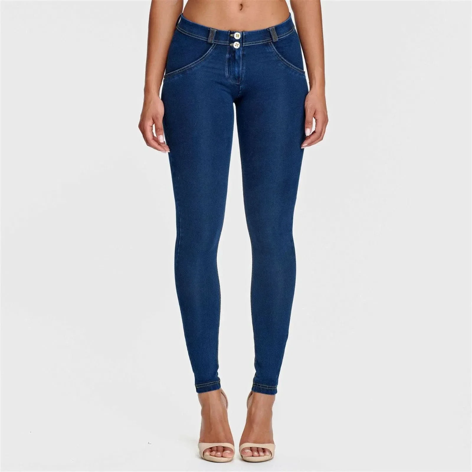 WRUP Denim - Mid Rise - Full Length - Dark Blue + Yellow Stitching - Image 3