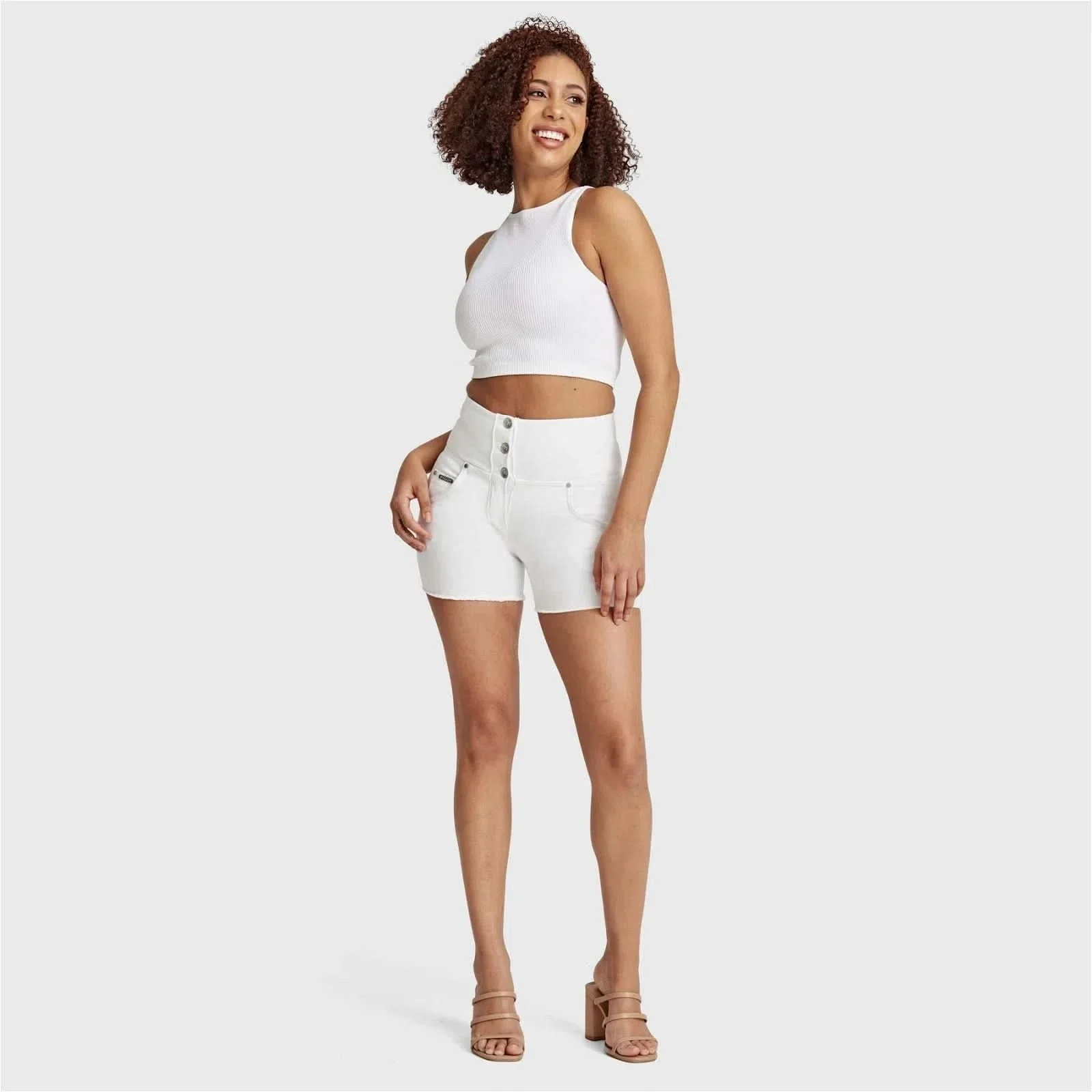 WRUP SNUG Jeans - 3 Button High Waisted - Shorts - White - Image 3