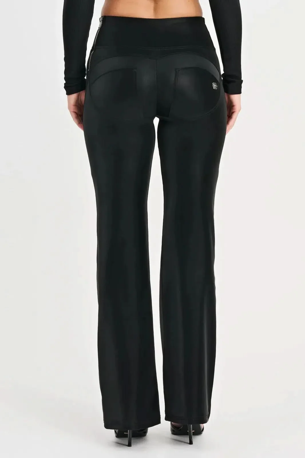 WRUP Velvet Faux Leather - High Waisted - Super Flare - Black - Image 7