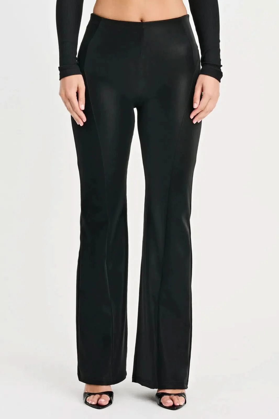 WRUP Velvet Faux Leather - High Waisted - Super Flare - Black - Image 8