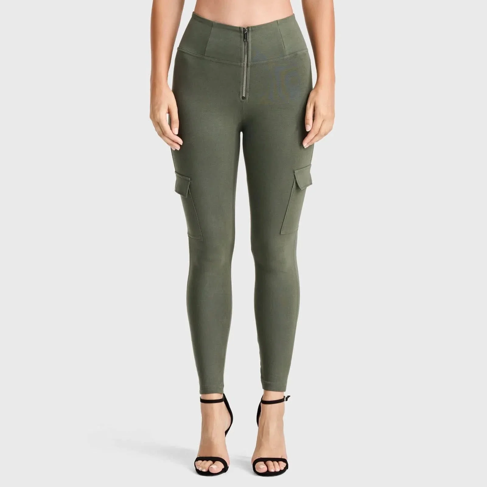 WRUP Cargo Fashion - High Waisted - 7/8 Length - Military Green - Image 3
