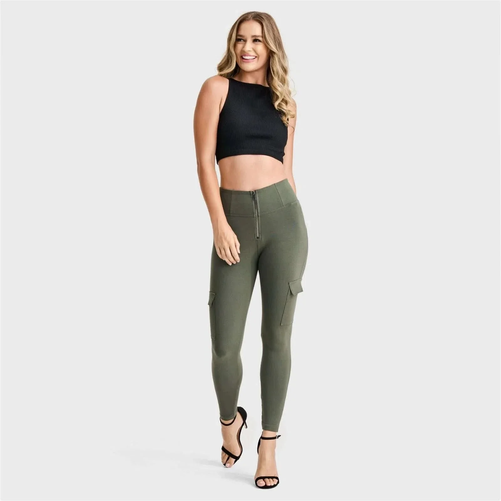 WRUP Cargo Fashion - High Waisted - 7/8 Length - Military Green - Image 5