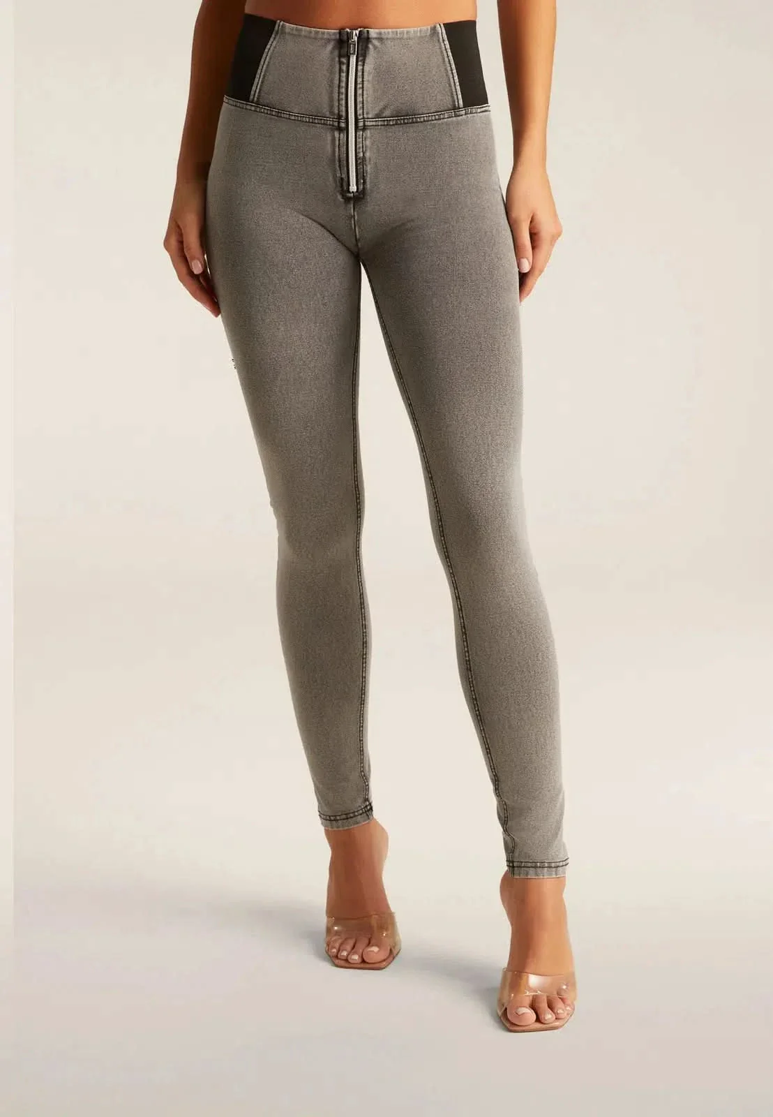WRUP Denim with Elastane Side - High Waisted - Full Length - Grey + Black Stitching - Image 6