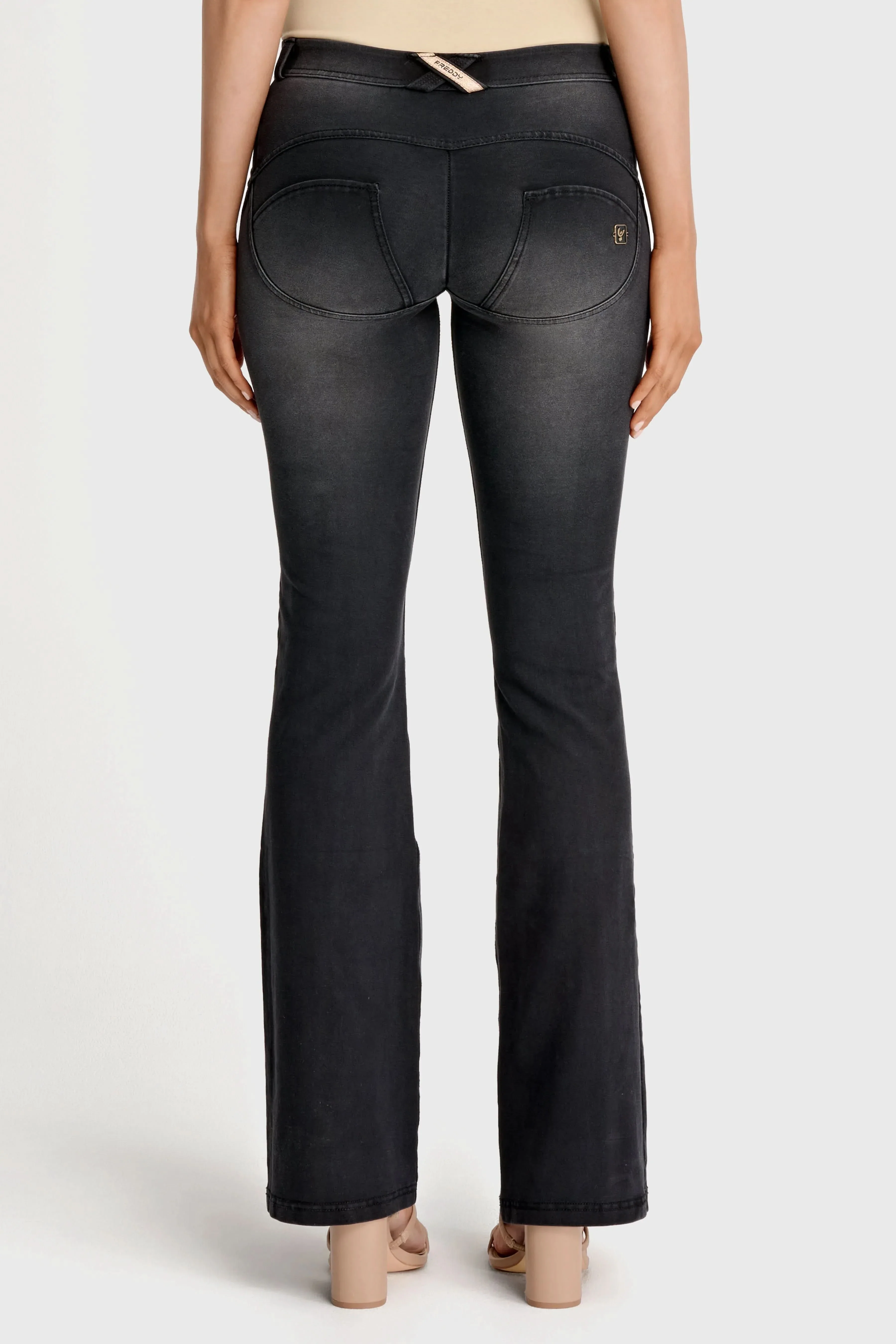 WRUP Denim with Gold Zip - Mid Rise - Flare - Black + Black Stitching - Image 4