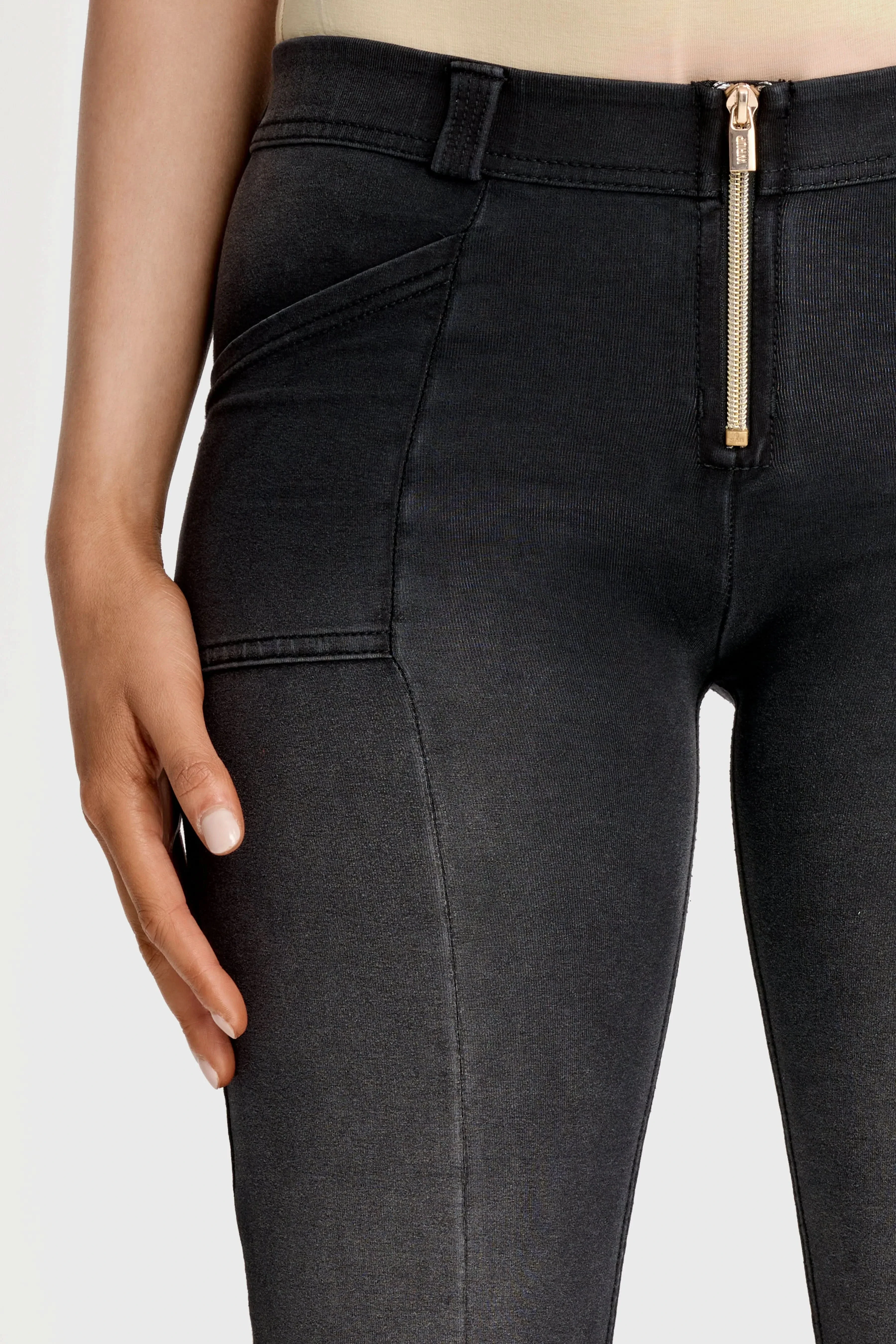 WRUP Denim with Gold Zip - Mid Rise - Flare - Black + Black Stitching - Image 6