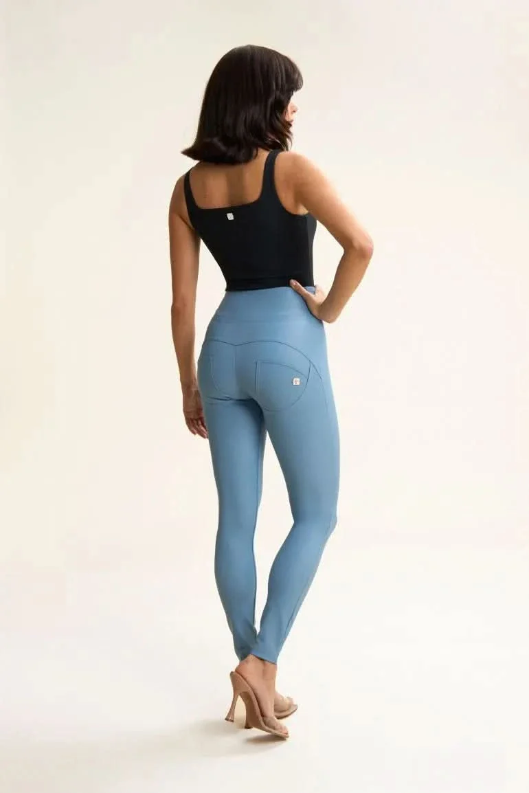 WRUP Faux Leather with Button Detail - Super High Waisted - Full Length - Baby Blue - Image 10