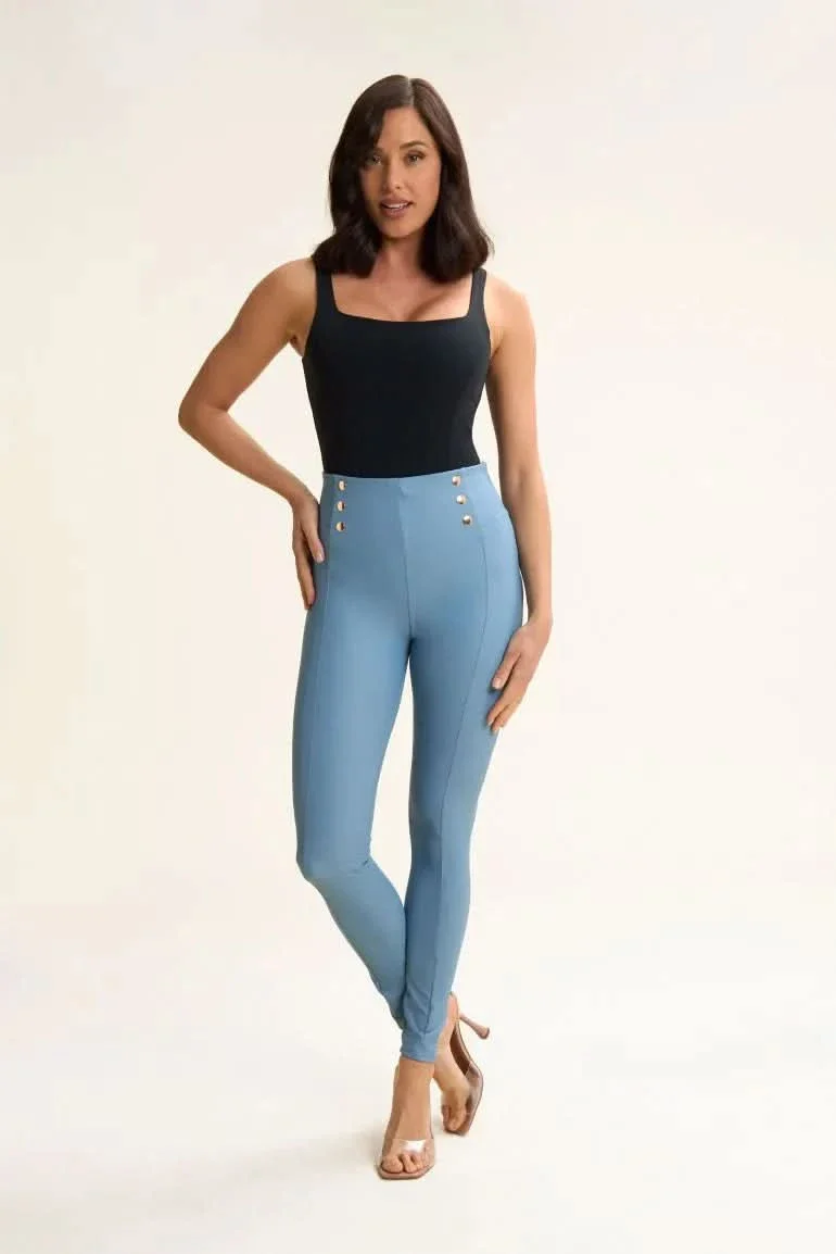 WRUP Faux Leather with Button Detail - Super High Waisted - Full Length - Baby Blue - Image 9