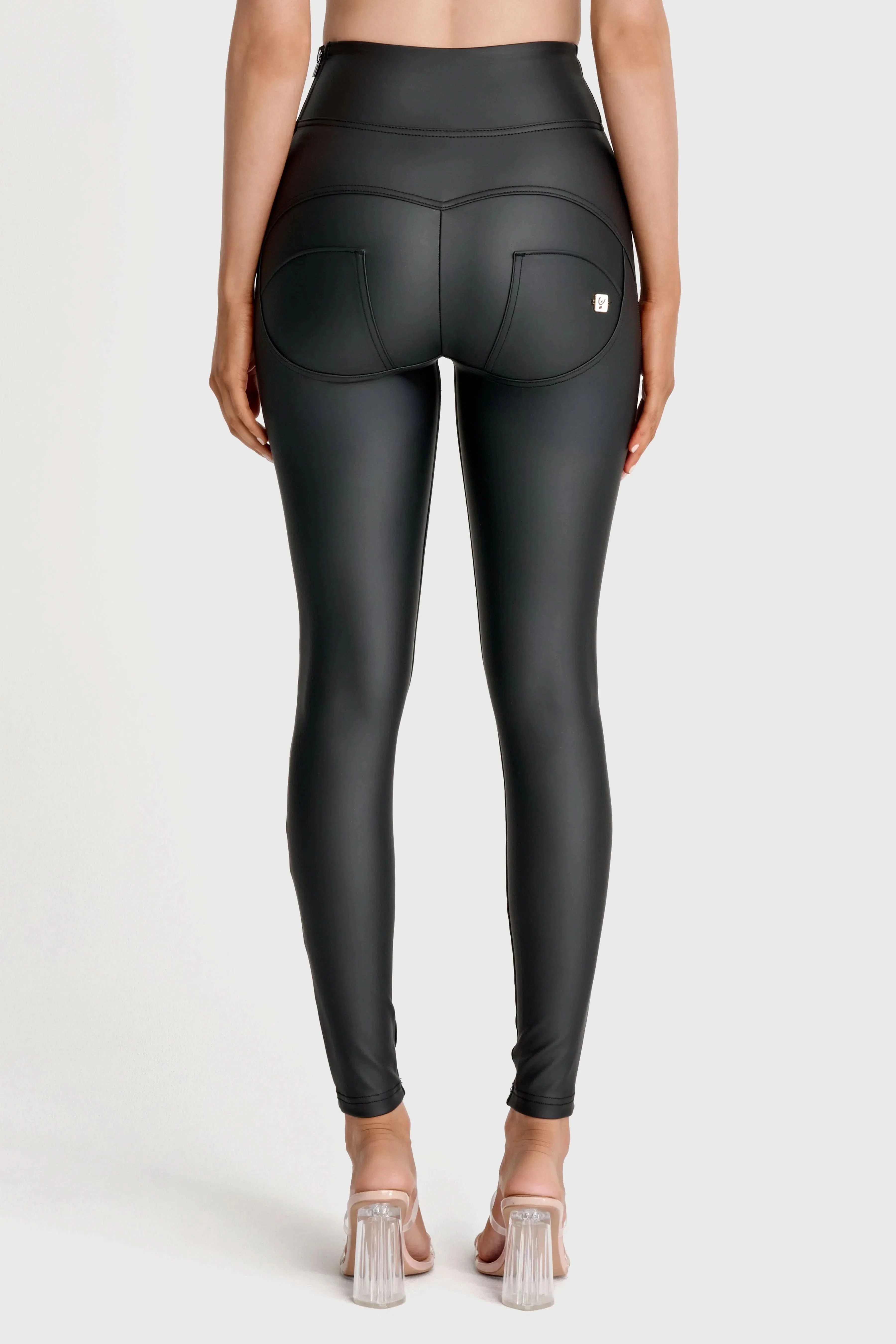 WRUP Faux Leather with Button Detail - Super High Waisted - Full Length - Black - Image 9