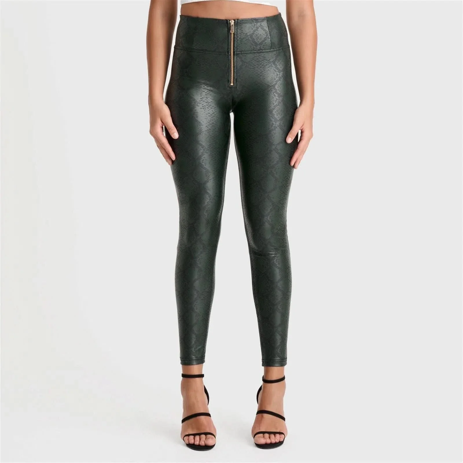 WRUP Python Faux Leather Limited Edition - High Waisted - Full Length - Forest Mist - Image 2